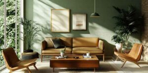 Sage Green & Warm Wood living room